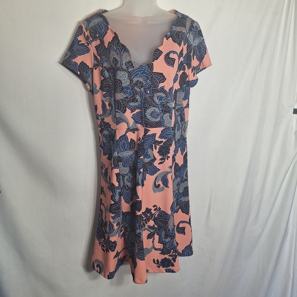 I Le New York Womens Flare Dress Floral Short Sleeve Scallop Neck Officecore 12 - Picture 8 of 12
